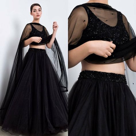 *VRINDAVAN FASHION PRESENTS STYLISH DESIGNER LEHNEGA IN SUPERIOR QUALITY* 🖤🖤🖤🖤🖤🖤🖤🖤🖤🖤🖤🖤 # CODE:- *VF 33 (BLACK SEQUINS)* 🖤🖤🖤🖤🖤🖤🖤🖤🖤🖤🖤 *Fill ur wardrobe with new designer lehnega choli set, gives you fabulous looks* # FABRIC DETAILS:- # LEHENGA :- HEAVY NYLON NET (FULL STITCH) # BLOUSE:- HEAVY LYCRA VELVET WITH *BLACK COLOR SEQUINS WORK ON BOTH SIDES*(sleeve less full stitched blouse) # DUPATTA:- HEAVY NYLON NET WITH SEQUINS LACE ON EACH SIDE # INNER :- SILK Lehenga Choli Traditional, Designer Lengha, Plain Lehenga, Black Lehenga Choli, Suits Indian, Bridesmaid Lehenga, Black Lehenga, Indian Outfits Lehenga, Lehnga Dress