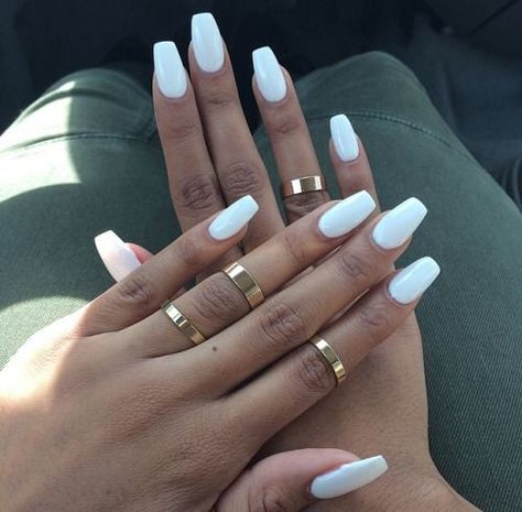 Perfect all white Long Gel Nails, White Coffin Nails, Coffin Nails Matte, Winter Nails Acrylic, White Acrylic Nails, Nails Tumblr, Nail Ring, Acrylic Nails Coffin, Nailed It