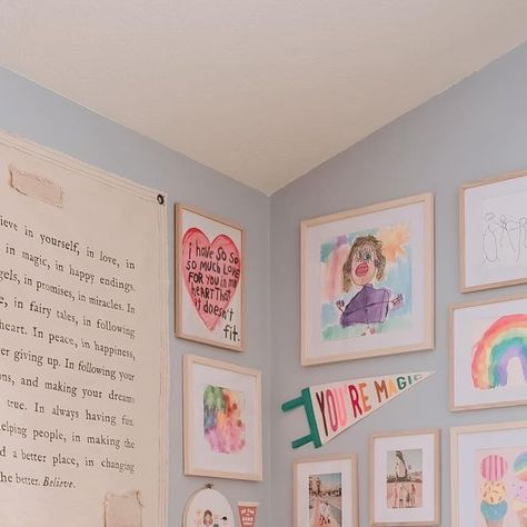 Marisa Brown on Instagram: "Some details from the playroom 🤩. We’re still waiting on a few more things for this room, but I love how it’s coming together!" Playroom Wall Ideas, Playroom Gallery Wall, Loft Playroom, Picture Gallery Wall, Basement Playroom, Big Kids Room, Kid Rooms, Playroom Wall, Still Waiting