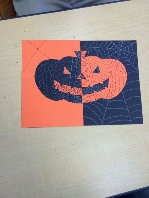 3rd Grade Positive and Negative Pumpkins | Miss Livingston's Art Blog Positive And Negative Space Art, Space Art Projects, Negative Space Art, Positive And Negative Space, Pumpkin Uses, Library Activities, One Eye, The Other Half, Other Half