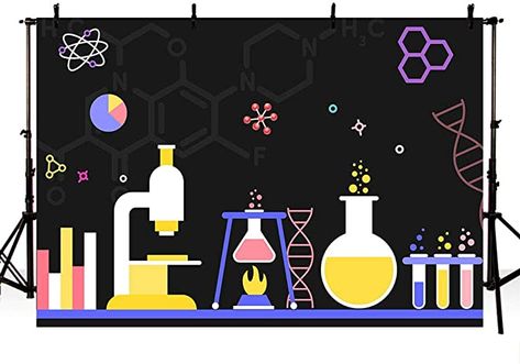 Science Party Decorations, Candy Photography, Mad Scientist Party, Photo Studio Background, Creative Backdrops, Science Birthday, Background Birthday, Birthday Party Background, School Poster