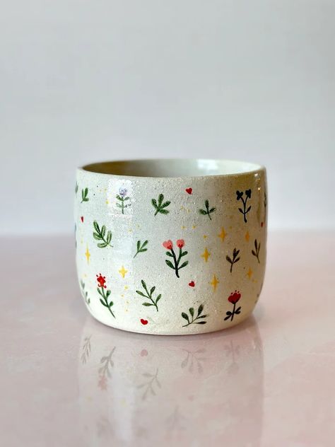 Discounted-Seconds✿ – Sylvie Pottery Ceramic Painting Plant Pot, Pottery Painting Neutral, Plant Pot Pottery Painting, Pottery Patterns Paint, Flower Painted Pottery, Pottery Coloring Ideas, Floral Painted Pottery, Minimalist Pottery Painting, Crock A Doodle Pottery Ideas