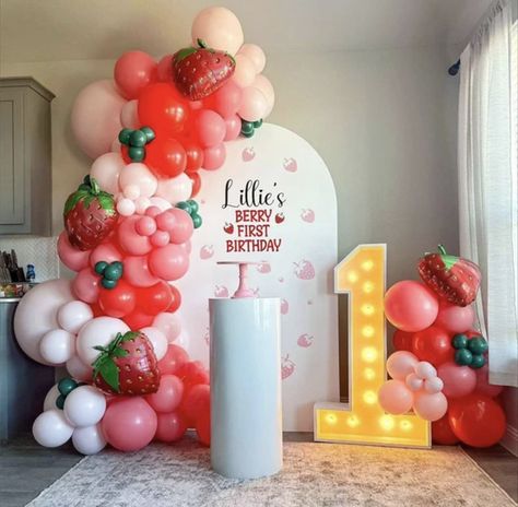 Strawberry Shortcake Birthday, Girls Birthday Party Decorations, Strawberry Birthday, Simple Birthday Decorations, Strawberry Baby, 1st Birthday Party Decorations, Strawberry Party, Birthday Party Theme Decorations, 1st Birthday Decorations