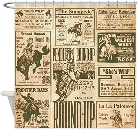 Western Shower Curtain, Country Shower Curtain, Rustic Shower Curtains, Trailer Renovation, Western Bathroom, Rustic Shower, Texas House, Traditional Interior Design, Vintage Newspaper