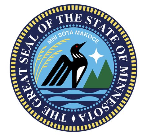 The approved design of the new state seal is simpler, but it still incorporates many of the original elements - as well as a loon. Minnesota Historical Society, Minnesota Winter, Minnesota Lake, Best Flags, History Professor, Meeting Notes, Minnesota State, Seal Design, Teaching Activities