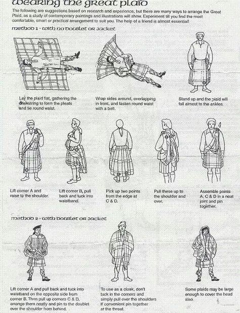 Wearing The Great Plaid ~ Reminds me of the scene with Roger & Brianna in The Fiery Cross: "All right," he said with resignation. "Laugh if ye must." Getting into a belted plaid wasn't the most dignified thing a man could do, given the the most efficient method was to lie down on the pleated fabric and roll like a sausage on a girdle. His struggles--rather deliberately exaggerated--were rewarded by Brianna's giggling. How To Wear Belts, Great Kilt, Scottish Dress, Scottish Clothing, Scotland History, Great Scot, Scotland Forever, Celtic Heritage, Scottish Kilts