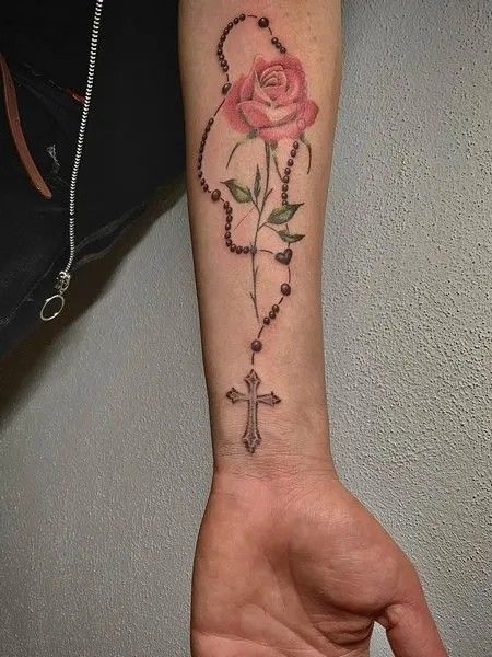 Rosary Tattoo For Women Arm, Rosary Hand Tattoo, Rosary Tattoo Ideas, Rosary Ankle Tattoos, Rosary Tattoo Arm, Rosary Tattoo Wrist, Tattoo Rosary, Rosary Tattoo On Hand, Rosary Tattoos