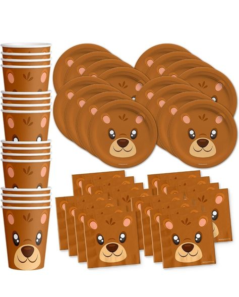 Bear Birthday Party Supplies Set Plates Napkins Cups Tableware Kit for 16 Bear Themed Party, Beary First Birthday, Birthday Bear, Cups And Plates, Plates And Cups, Bear Birthday Party, Snacks And Desserts, Teddy Bear Picnic, Bear Theme