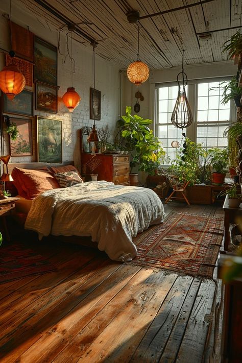 Triangular Bedroom Layout, Bedroom With Window Wall, Ground Beds Bedrooms, Bed Lounge Ideas, Cute Retro Room Ideas, Crunchy Room Aesthetic, Bedroom Ideas Italian Style, Low Bedroom Ideas, Queer Apartment Decor