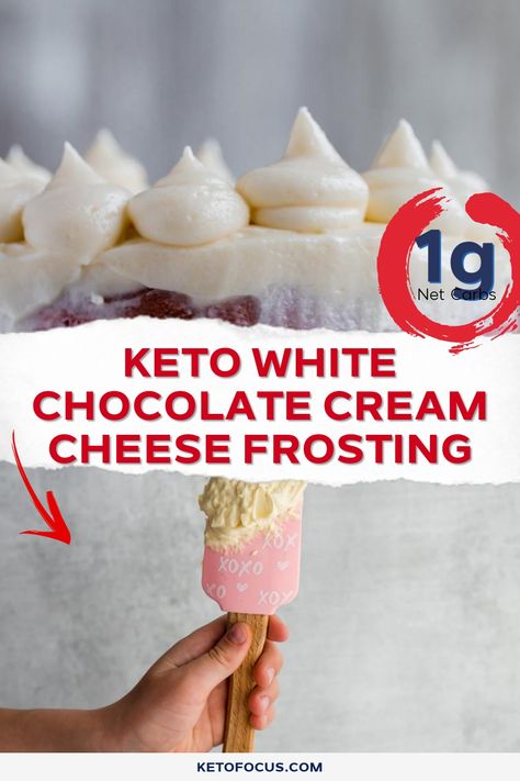 Ketofocus Recipes, White Chocolate Cream Cheese Frosting Recipe, Sugar Free Cakes, Chocolate Cream Cheese Frosting Recipe, Keto Frosting, Keto White Chocolate, White Chocolate Cream Cheese Frosting, Sugar Free Frosting, Sugar Free White Chocolate