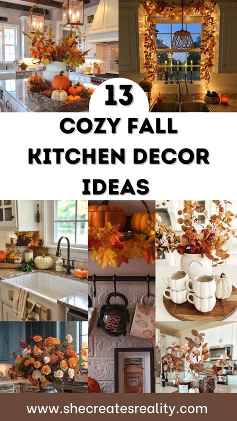 Fall Kitchen Decor Autumn Kitchen Ideas Cozy Kitchen Decor Seasonal Kitchen Decor Rustic Kitchen Decor Fall Decor Ideas Kitchen Decorating Tips Autumn Home Decor Fall Themed Kitchen Decor, Fall Interior Decorating Ideas, Fall Decor For Small Kitchen, Fall Decorations Above Kitchen Cabinets, Fall Centerpieces For Kitchen Island, Cabin Kitchen Decorating Ideas, Autumn Kitchen Island Decor, Vintage Fall Kitchen Decor, Decorating Kitchen For Fall