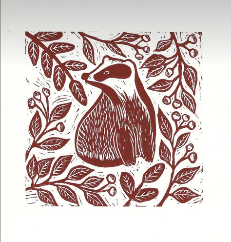 Woodland Lino Print, Badger Line Art, Linocut Prints Animals, Animal Lino Print, Lino Print Animals, Badger Linocut, Woodland Linocut, Printmaking Animals, Animal Linocut