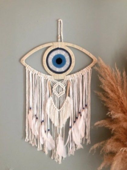 Best macrame wall hanging tapestry that everyone wants - Miss M.V. Headboard Boho, Evil Eye Wall Hanging, Macrame Headboard, Handmade Evil Eye, Eye Decor, Macrame Wall Decor, Crochet Wall Hangings, Handmade Wall Hanging, Large Macrame Wall Hanging