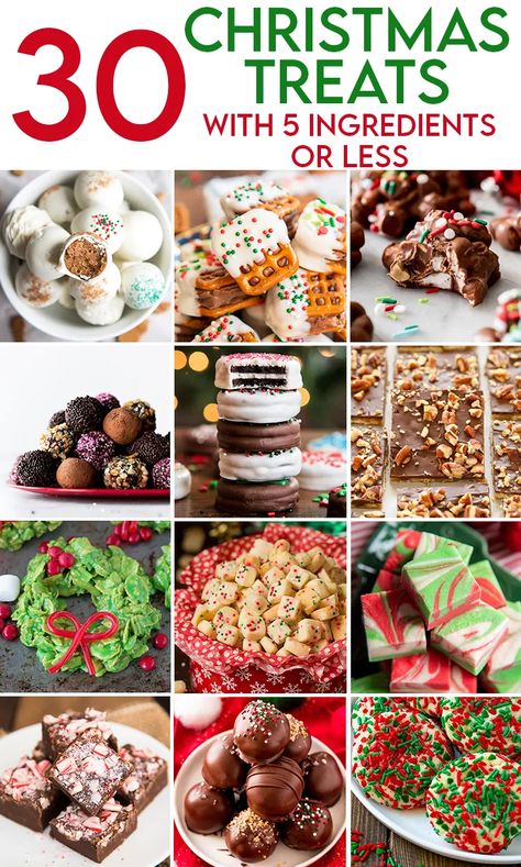 We have gathered 30 amazing Christmas Treats that all have 5 ingredients or less. That means cookies, fudge, nut clusters and more. These Christmas desserts are so easy to make, and so delicious to eat. They're beautiful, and perfect for this time of year! Gingerbread Truffles, Christmas Treats To Make, Easy Christmas Candy Recipes, Christmas Brunch Recipes, Christmas Cookie Recipes Holiday, 5 Ingredients Or Less, Easy Holiday Treats, Favorite Christmas Recipes, Christmas Dinner Menu