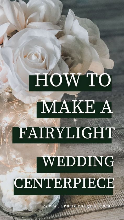 Looking for a wedding centerpiece on a budget? Check out this stunning DIY fairy light wedding centerpiece that costs about $7! To make this simple wedding decor centerpiece, you can use vases, lanterns, or mason jars. I made this centerpiece for our reception, which was a perfect addition to our wedding table decor. It completely changed our dull barn into a whimsical and romantic rustic space. Give this DIY a try! You won't regret it! Lighted Mason Jar Centerpieces Diy Wedding, Fairy Lights Wedding Centerpieces Wedding Table Decor, Center Peice Flowers, Fairy Light Vase Centerpiece, Fairy Light Mason Jar Centerpiece, Simple Wedding Centerpieces Diy Wedding Table Decor, Cheap Easy Wedding Decorations, Wedding Vase Ideas, Wedding Reception Tables Centerpieces Fairy Lights