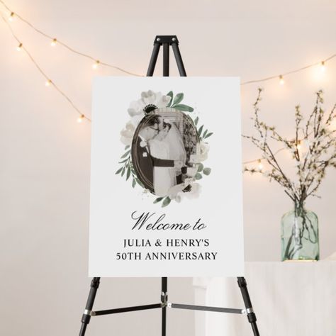 50th Anniversary Welcome Sign, Anniversary Welcome Sign, Floral Welcome Sign, Diamond Theme, Welcome Signs Front Door, Welcome Board, Large Sign, 60th Anniversary, Party Venues