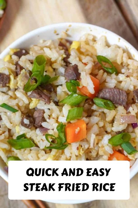 Steak Fried Rice is one of the best recipes for leftover steak. Juicy steak bits tossed with toasted rice, veggies, eggs, and savory sauce. Leftover Shaved Steak Recipes, Sirloin Steak And Rice Recipes, Steak And Brown Rice Recipes, Steak Over Rice, Skirt Steak Fried Rice, Leftover Steak Fried Rice, Shaved Steak Recipe, Leftover Steak Recipes, Flap Steak