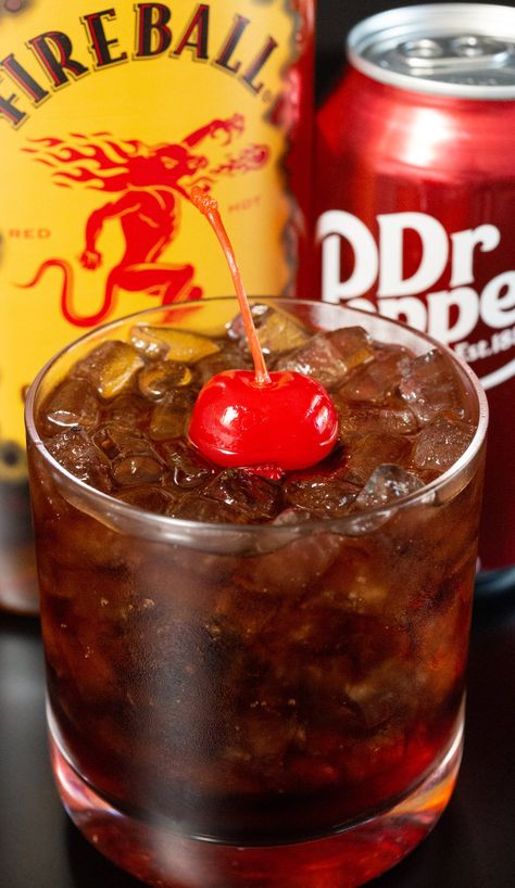 Fireball Dr Pepper, Fireball And Dr Pepper, Dr Pepper Cocktail, Fireball Whiskey Drinks, Dr Pepper Drink, Fireball Drinks Recipes, Pepper Cocktail, Fireball Cocktails, Whisky Drink