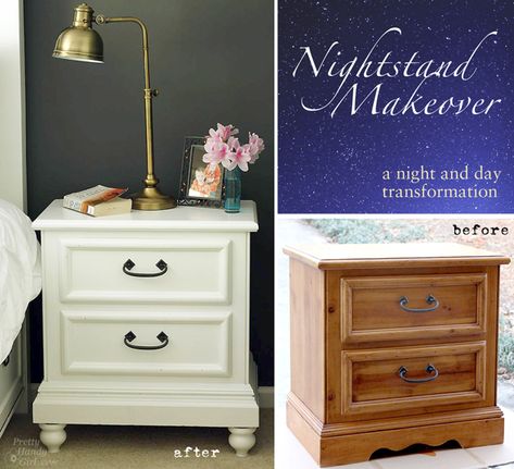 Pine Bedroom Furniture, Nightstand Makeover, Bedroom Furniture Makeover, Refinishing Furniture Diy, Furniture Rehab, Night Stands, Creative Idea, Furniture Renovation, Painting Furniture Diy