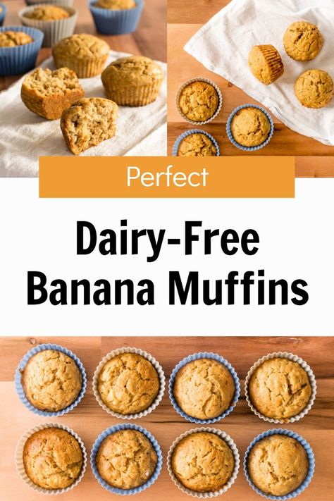 Dairy Free Banana Muffins, Dairy Free Banana Bread, Vegan Banana Muffins, Dairy Free Muffins, Banana Muffins Recipe, Gluten Free Banana Muffins, Dairy Free Baking, Banana Oatmeal Muffins, Healthy Banana Muffins