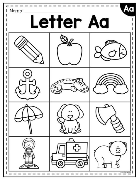 Letter a sound phonics worksheet for beginning sound practice. Letter A Phonics, Beginning Sound Worksheets, Preschool Weekly Lesson Plans, Phonics Worksheets Free, Beginning Sounds Worksheets, School Age Activities, Classroom Songs, Preschool Workbooks, Alphabet Worksheets Kindergarten