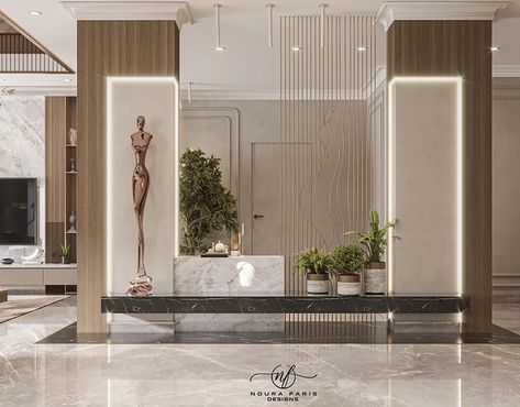 Column Design Interior, Entrance Hall Decor, Lobby Interior Design, Interior Columns, Interior Design Renderings, Column Design, Foyer Design, Living Room Partition Design, Room Partition Designs