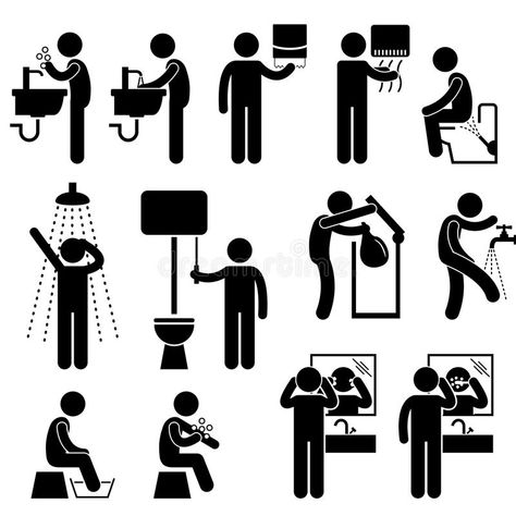 Personal Hygiene in Toilet Pictogram vector illustration Logo Wc, Trash Icon, Clean Hygiene, Cleaning Icons, Washing Soap, Hands Icon, Bidet Bathroom, People Icon, Toilet Bathroom