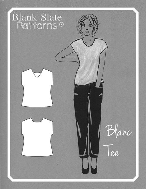 Line Drawing - Blanc T shirt sewing pattern by Blank Slate Patterns - FREE women's casual t shirt in sizes XXS-3X T Shirt Sewing, Melly Sews, T Shirt Sewing Pattern, Shirt Sewing, Sewing Tops, T Shirt Pattern, Sewing Shirts, Shirt Sewing Pattern, Blank Slate