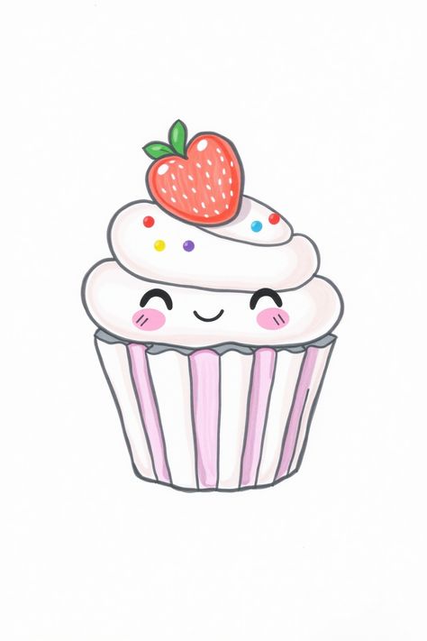 Check Out This Cute Cupcake Drawing & 12+ Other Cake Drawing Ideas! #drawinginspiration #drawingideas Cupcake Cute Drawing, Birthday Cakes Drawing, Cupcake Drawing Easy, Cake Art Drawing, Wedding Cake Drawing, Cute Cupcake Drawing, Volcano Drawing, Candy Drawing, 12 Cake