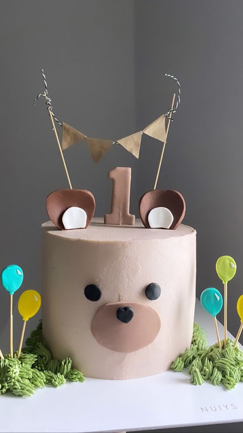 Teddy Bear Bday Theme, Christian First Birthday Party, Bear Cake First Birthday, Simple Bear Cake, Bear 1st Birthday, Beary First Birthday Cake, Beary First Birthday Girl, Teddy Bear Theme Cake, Bear First Birthday Cake