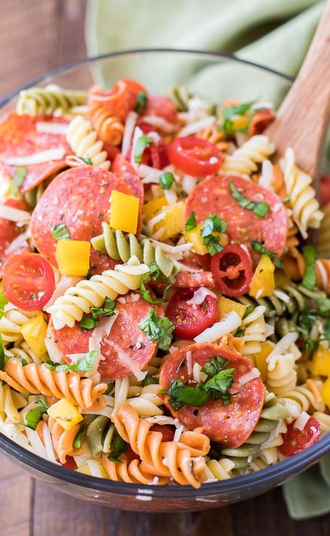 Pepperoni Pasta Salad Recipe | Tri-Color Pasta Salad Recipe | Italian Pasta Salad | Rainbow Pasta Salad Recipe With Pepperoni, Color Pasta Salad, Pepperoni Pasta Salad, Tri Color Pasta Salad, Spaghetti Pasta Salad, Rotini Pasta Salad, Pepperoni Pasta, Tri Color Pasta, Cold Pasta Salad Recipes