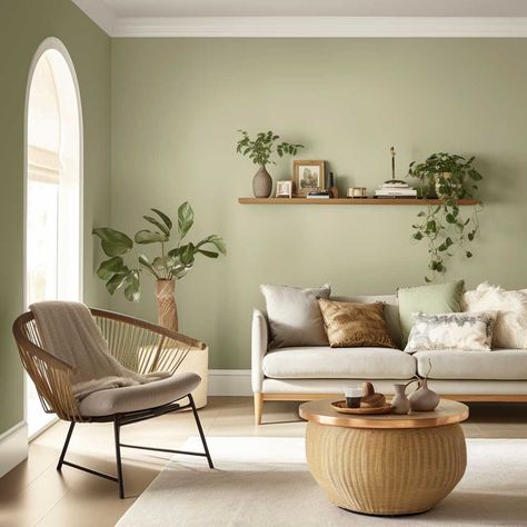 Top 3 Green Paint Colors for a Modern Living Room Refresh • 333+ Images • [ArtFacade] Modern Green Living Room, Sage Living Room, White Molding, Neutral Furniture, Green Couch, Green Paint Colors, Green Sofa, Room Color Schemes, Lifestyle Ideas