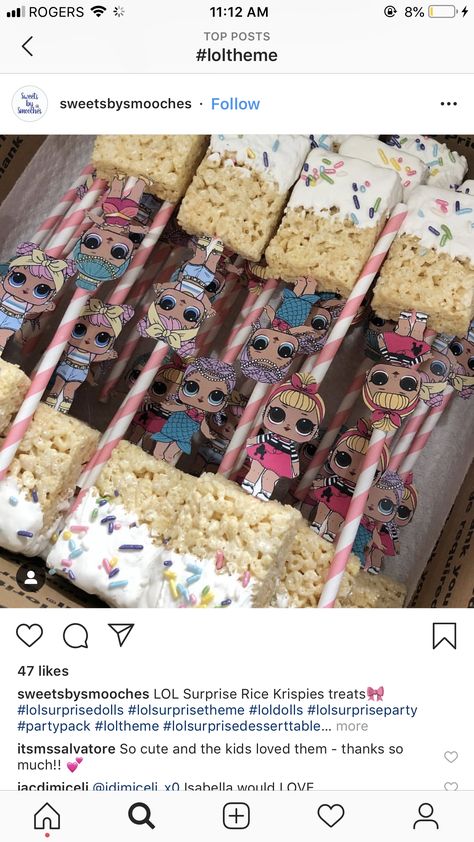 Lol Surprise Rice Krispie Treats, Lol Rice Krispie Treats, Lol Birthday Party Ideas, Lol Surprise Dolls Party Ideas, Diy Birthday Surprise, Surprise Party Themes, Mickey Mouse Clubhouse Cake, Tiffany Birthday, Suprise Birthday