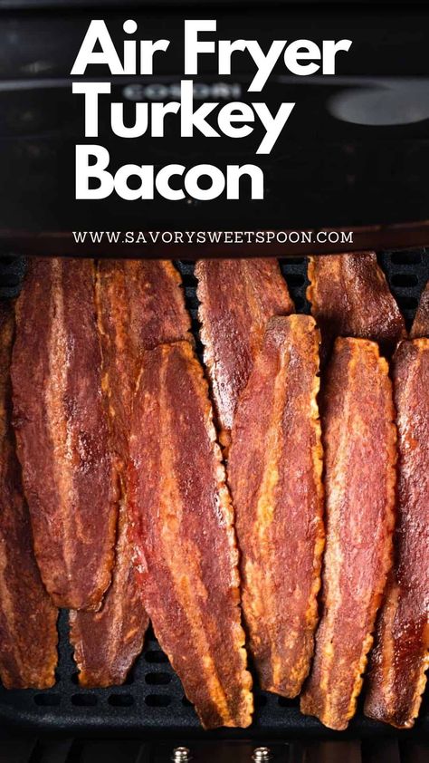 Perfectly crispy turkey bacon without the grease, splatter, or mess, making this the best way to complete a quick and easy breakfast on any given morning! Turkey Bacon Air Fryer, Air Fryer Turkey Bacon, Bacon Air Fryer, Air Fryer Turkey, Uncured Bacon, Pork Bacon, Potato Toppings, The Grease, Cooking Bacon