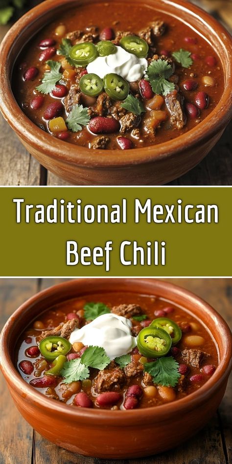 Dive into the rich flavors of my Traditional Mexican Beef Chili! Packed with tender beef, hearty beans, and a medley of spices, this chili is perfect for cozy nights in. Topped with fresh cilantro, jalapeños, and a dollop of sour cream, it’s a dish that warms the heart and fills the belly. Discover my secret tips to make this recipe your new family favorite! New Mexico Chili, Hearty Chili Recipe, Beef Chili Recipe, Spinach Artichoke Dip Recipe, Traditional Mexican Dishes, Mexican Beef, Hearty Chili, Yummy Fall Recipes, Sweet Potato Recipes Casserole