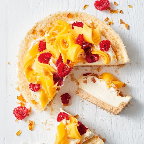 Mango & Raspberry Cheesecake - Sara Lee Sara Lee, Raspberry Cake, Raspberry Cheesecake, Social Post, Food Sweet, Baking Paper, Hawaiian Pizza, Cheesecake Recipes, Tasty Food