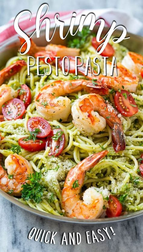 Shrimp And Pesto, Shrimp Pesto Pasta, Pesto Pasta Recipe, Salad Appetizer Cups, Pesto Shrimp, Pasta Al Pesto, Pesto Pasta Recipes, Seafood Seasoning, Sea Vegetables