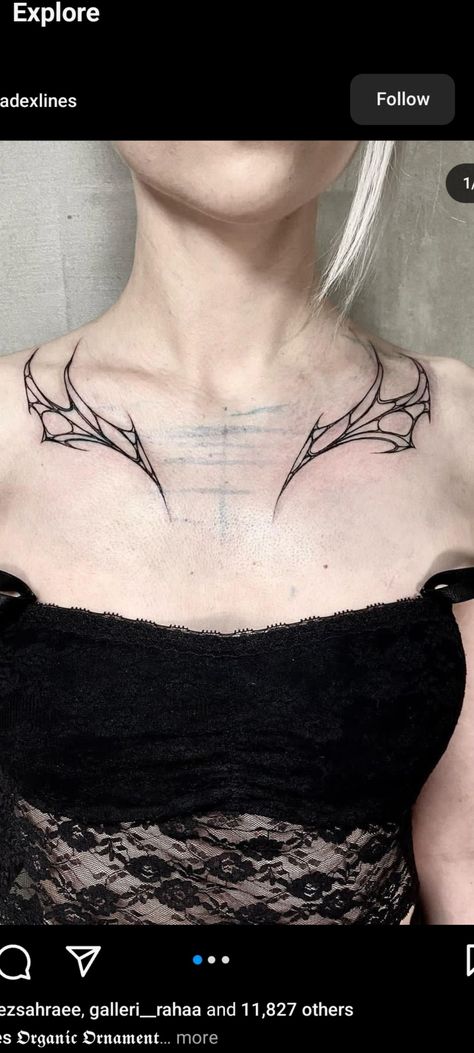 Collarbone Tattoo Goth, Double Collar Bone Tattoo, Gothic Collarbone Tattoo, Collar Bone Tattoo Goth, Goth Collar Bone Tattoo, Women Collarbone Tattoo, Female Collar Bone Tattoos, Collar Tattoos, Collar Bone Tattoo Ideas