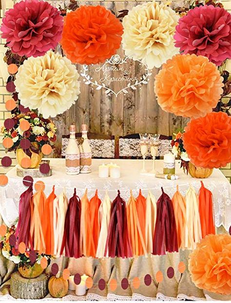 Amazon.com: Burgundy Champagne Bridal Shower Decorations/Fall Wedding Decorations Maroon Burgundy Wedding/Women 30th/50th Burgudy Birthday Party Decorations/Fall Bridal Shower Decor/Thanksgving Party Decorations: Health & Personal Care Elegant Fall Birthday Party Ideas, Fall Color Party Ideas, 80th Fall Birthday Party, Fall Colors Party Decorations, Fall Themed 60th Birthday Party, Fall Colors Birthday Party, November Birthday Party Games, Fall Sunflower Birthday Party Ideas, Autumnal Party Decor