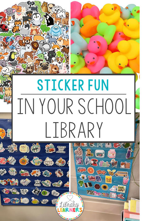 school library stickers in pocket charts and colorful rubber ducks School Library Aesthetic, School Library Themes, School Library Ideas, School Library Signage, Projects For High School Students, Elementary School Librarian, School Library Activities, Librarian Ideas, Library Lessons Elementary