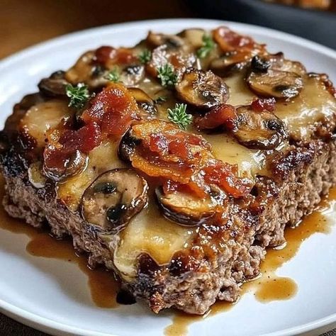 Meatloaf With Mushrooms, Cheese Meatloaf, Chicken And Spinach Casserole, Meatloaf Casserole, Cheese Stuffed Meatloaf, Bacon Mushroom, Cheesy Mac And Cheese, Homemade Meatloaf, Meatloaf Ingredients