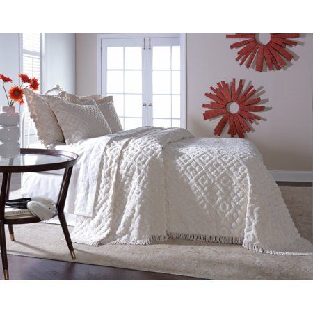 DIAMOND TUFTED CHENILLE BEDSPREAD AND PILLOW SHAM SET, ALL COTTON, QUEEN SIZE, WHITE - Walmart.com White Bedspreads, Queen Pillow, Twin Bedspreads, Mirror Wall Living Room, Chenille Pillow, White Bed, Chenille Bedspread, Cotton Bedspread, Living Room Mirrors