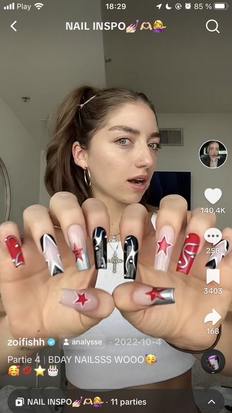 Nail Inspo Rockstar Gf, Rockstars Girlfriend Nails, Nails I Love Me, I Heart Me Nails, Rockstar Girlfriend Nails, Rockstar Gf Nails, I Love Me Nails, Almond Nails Red, Rockstar Nails