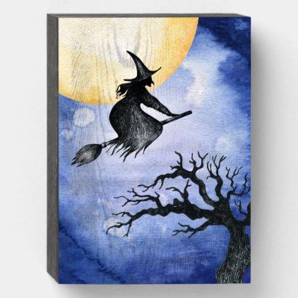 Halloween Flying Witch, Halloween Plaque, Halloween Watercolor, Lotus Art, Flying Witch, Halloween Greeting Card, Whimsical Halloween, Halloween Artwork, Halloween Greetings