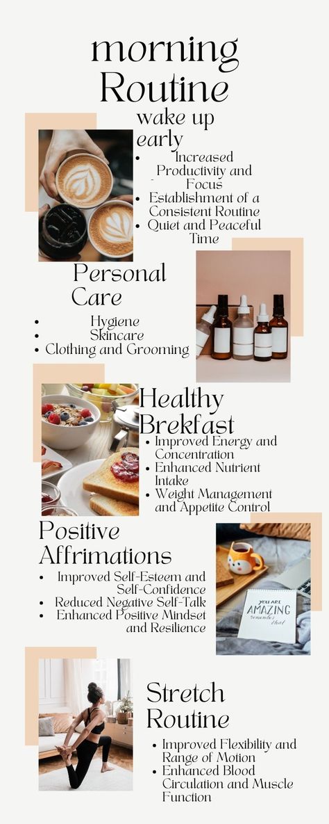 Morning Routine Infographic, Healthy Positivity, Healthy Brekfast, Monday Morning Coffee, Yoga Coffee, Stretch Routine, Improve Energy, Nutritious Breakfast, Improve Flexibility