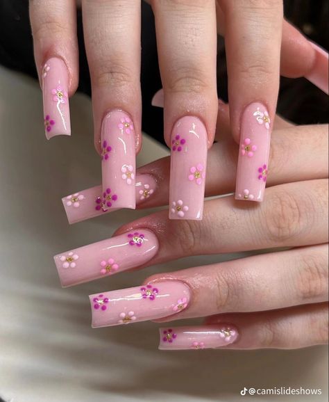 Nails Kids, Spring Acrylic Nails, Nails Aesthetic, Girly Acrylic Nails, Classy Acrylic Nails, Nails Blue, Long Acrylic Nails Coffin, Nails Diy, Long Square Acrylic Nails