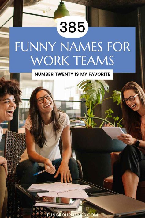 385 Funny Names For Work Teams Team Names Ideas For Work, Fun Team Names, Funny Group Chat Names, Funny Contact Names, Group Chat Names, Manager Humor, Group Names Ideas, Swag Ideas, Catchy Names