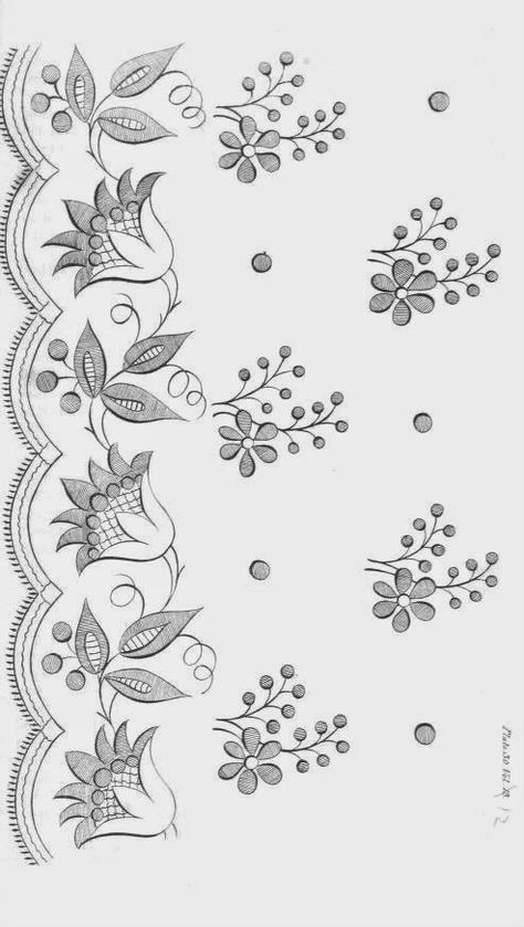 Redwork Embroidery, Cutwork Embroidery, Floral Embroidery Patterns, Border Embroidery Designs, Handmade Embroidery Designs, Border Embroidery, Pola Sulam, Embroidery Neck Designs, Hand Embroidery Flowers