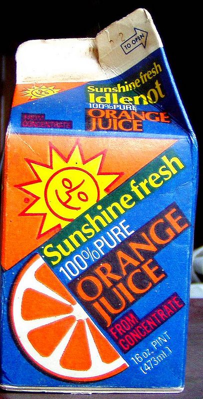 1980s Idlenot ORANGE JUICE carton | by mankatt Vintage Juice Packaging, Orange Juice Carton, 80s Food, 90s Food, 1980s Aesthetic, Juice Ad, Juice Carton, Snack Wrap, Juice Branding