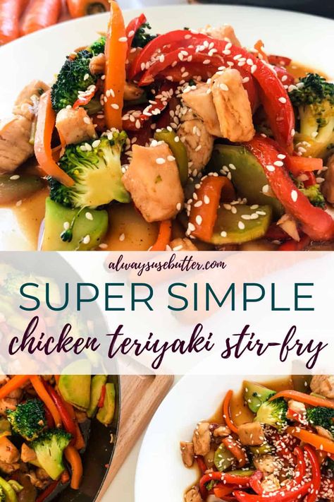 The best Chicken Teriyaki Stir Fry is healthy and made in the wok in just 15 minutes with rainbow vegetables - carrot, broccoli & red bell pepper - and an easy homemade teriyaki sauce. Serve as it is for a low carb meal, or add noodles or rice. You can even use frozen veggies! Chicken Teriyaki Stir Fry, Rainbow Veggies, Teriyaki Chicken Stir Fry, Pollo Teriyaki, Teriyaki Stir Fry, Tofu Stir Fry, Chicken Teriyaki, Homemade Teriyaki Sauce, Frozen Veggies